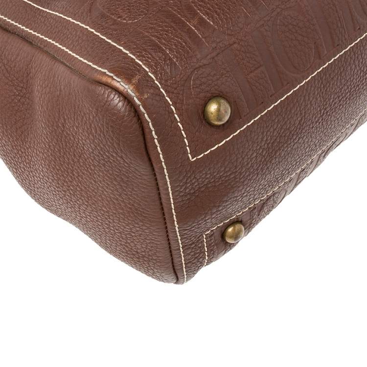 Pre Owned Carolina Herrera Brown Monogram Embossed Leather Andy Boston Bag