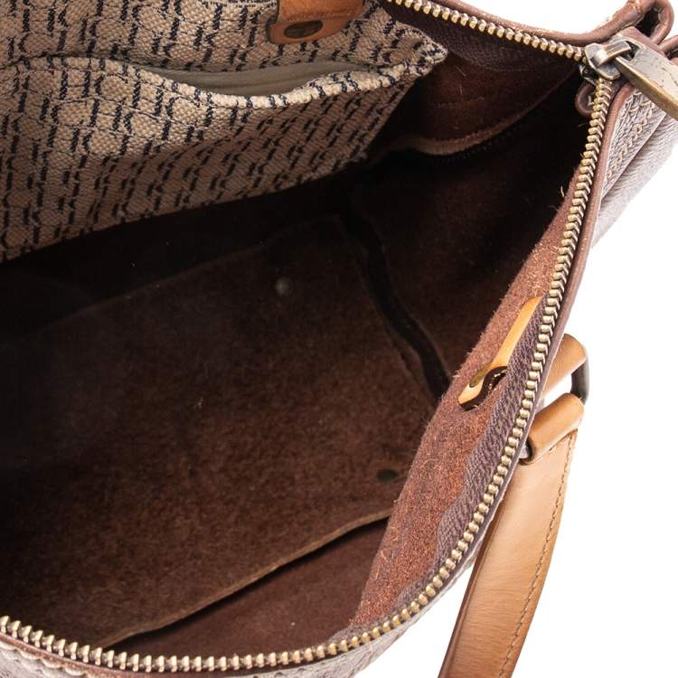 Pre Owned Carolina Herrera Brown Monogram Embossed Leather Andy Boston Bag