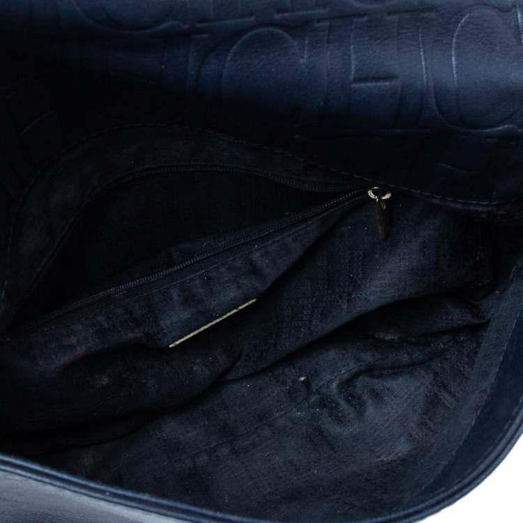 Pre Owned CH Carolina Herrera Navy Blue Leather Chain Flap Shoulder Bag