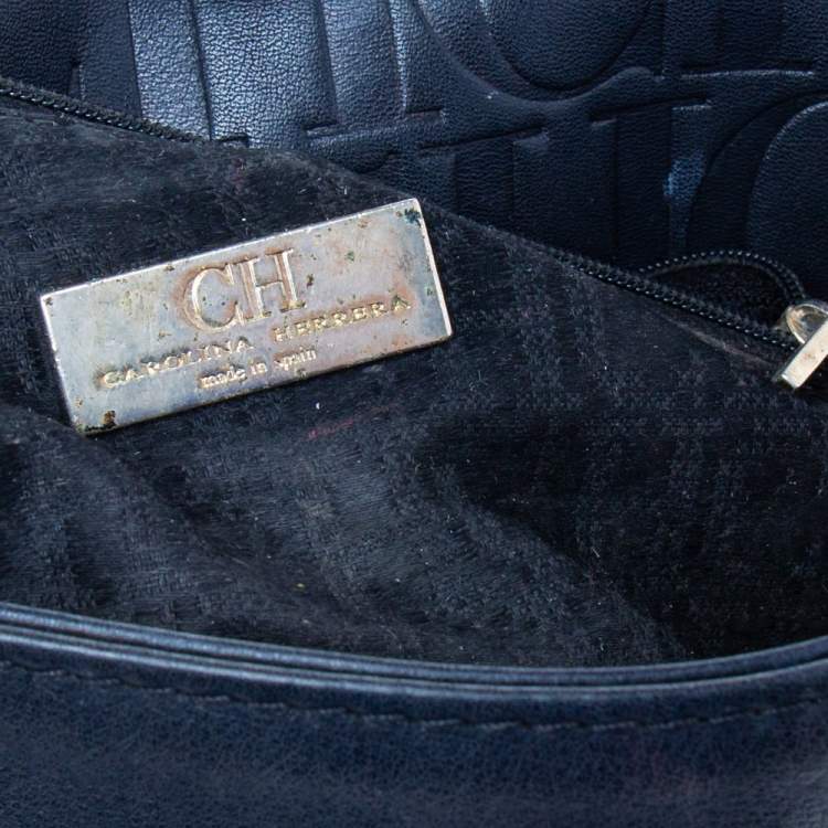 Pre Owned CH Carolina Herrera Navy Blue Leather Chain Flap Shoulder Bag