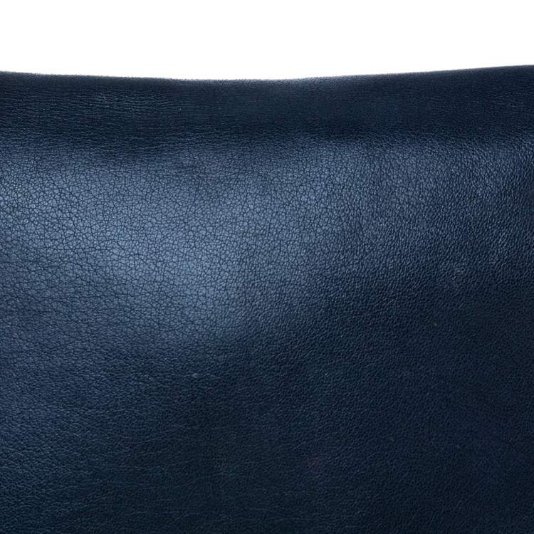 Pre Owned CH Carolina Herrera Navy Blue Leather Chain Flap Shoulder Bag
