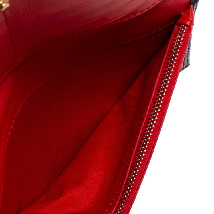 Pre Owned CH Carolina Herrera Navy Blue Leather Flap Bifold Continental Wallet