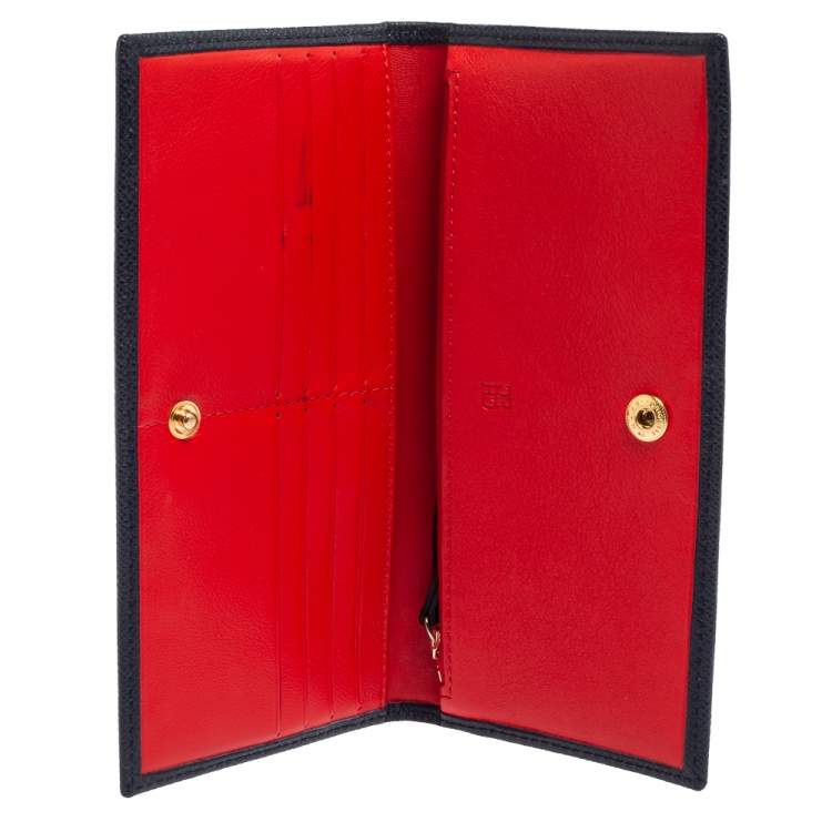 Pre Owned CH Carolina Herrera Navy Blue Leather Flap Bifold Continental Wallet