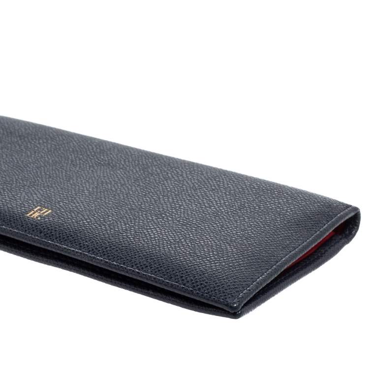 Pre Owned CH Carolina Herrera Navy Blue Leather Flap Bifold Continental Wallet