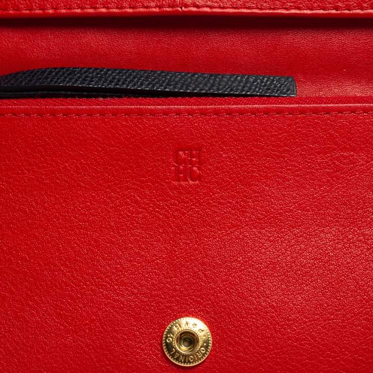 Pre Owned CH Carolina Herrera Navy Blue Leather Flap Bifold Continental Wallet