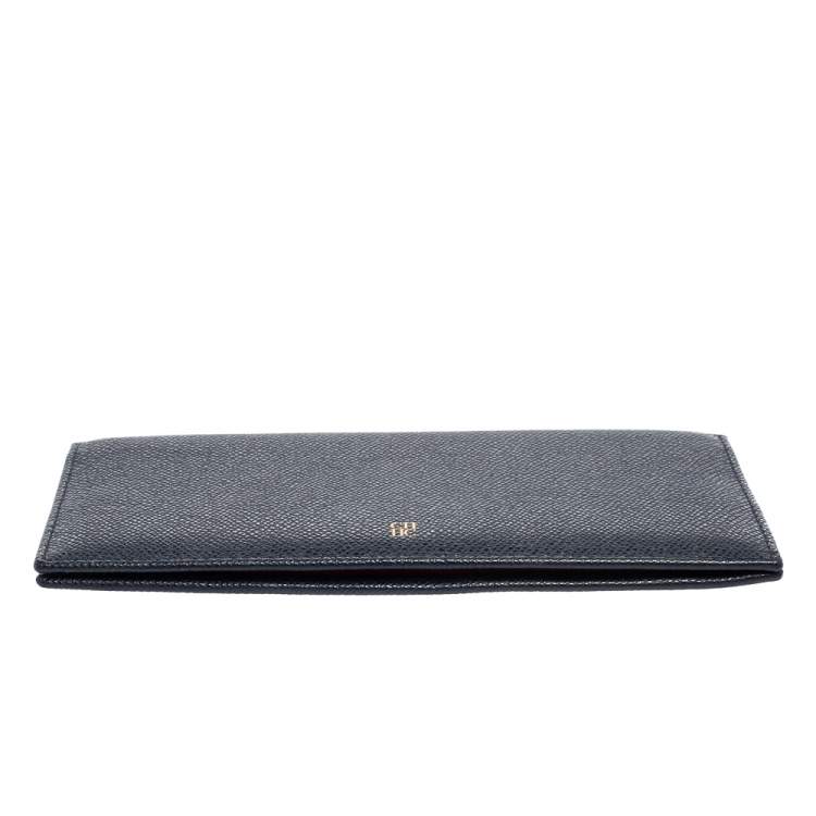 Pre Owned CH Carolina Herrera Navy Blue Leather Flap Bifold Continental Wallet