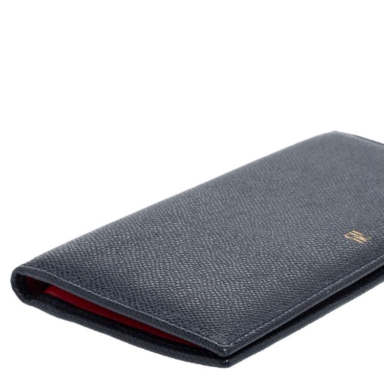 Pre Owned CH Carolina Herrera Navy Blue Leather Flap Bifold Continental Wallet