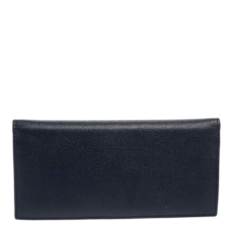 Pre Owned CH Carolina Herrera Navy Blue Leather Flap Bifold Continental Wallet
