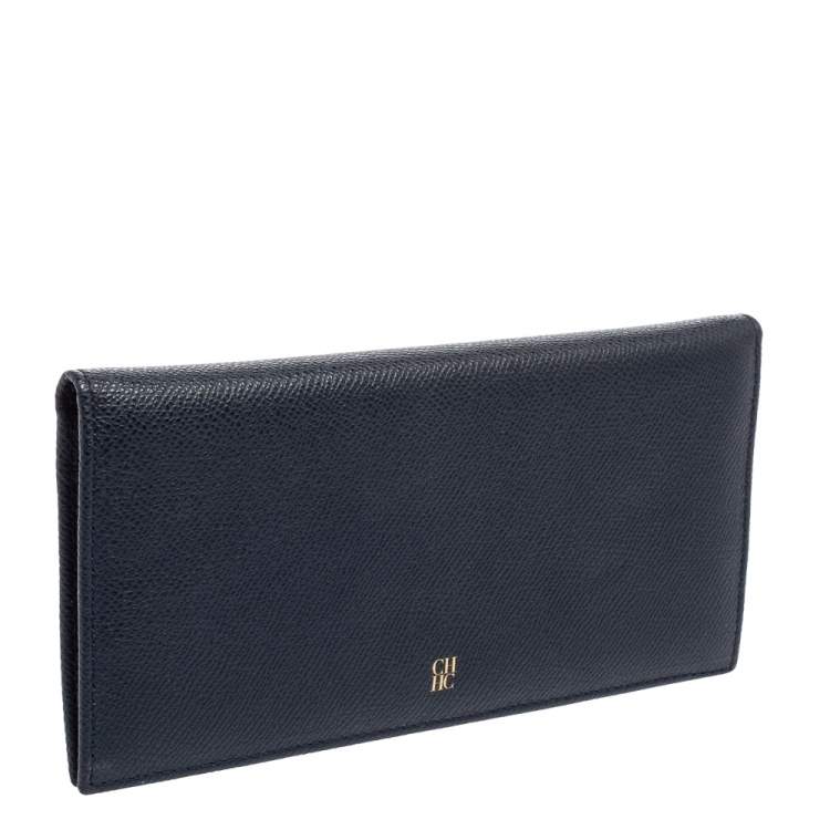 Pre Owned CH Carolina Herrera Navy Blue Leather Flap Bifold Continental Wallet