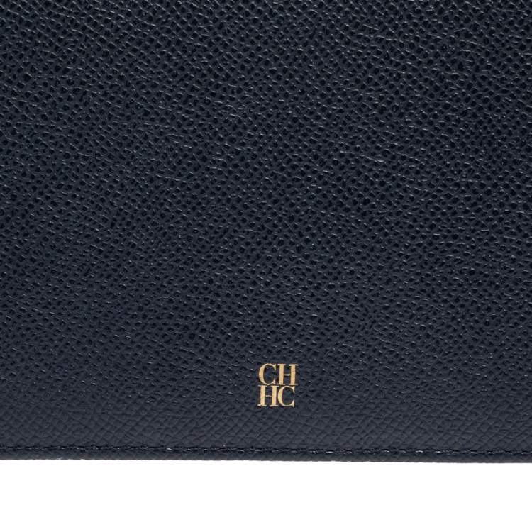 Pre Owned CH Carolina Herrera Navy Blue Leather Flap Bifold Continental Wallet