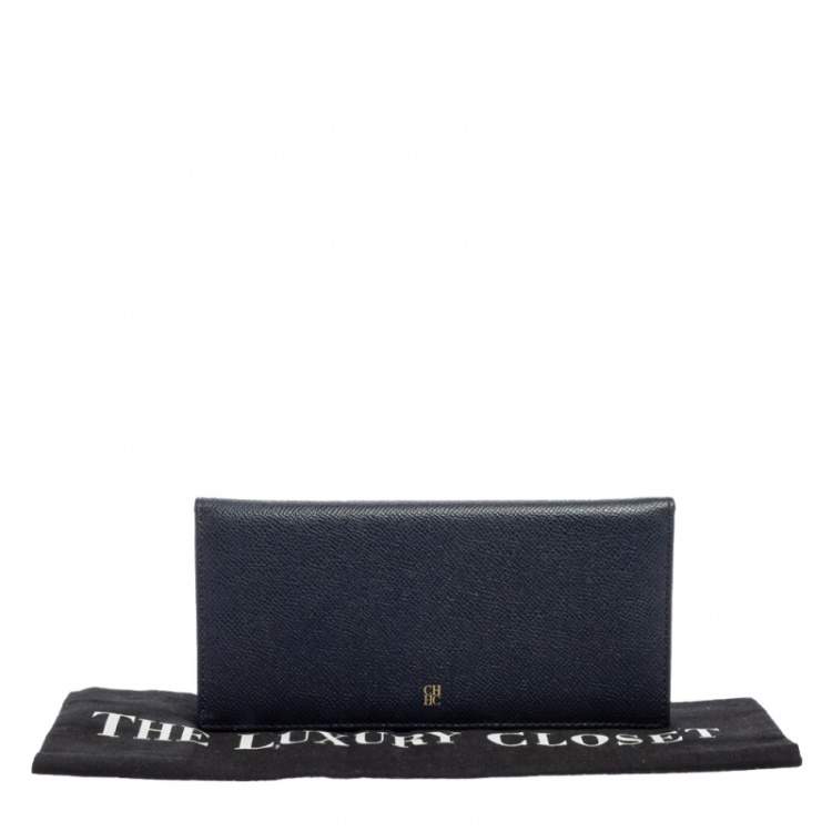 Pre Owned CH Carolina Herrera Navy Blue Leather Flap Bifold Continental Wallet