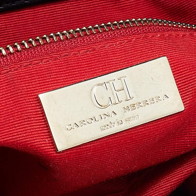 Pre Owned Carolina Herrera Black Embossed Leather Audrey Bow Flap Shoulder Bag