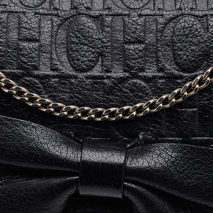 Pre Owned Carolina Herrera Black Embossed Leather Audrey Bow Flap Shoulder Bag