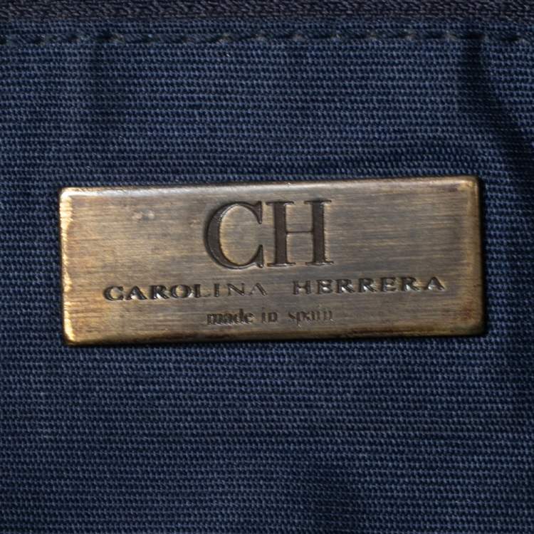 Pre Owned CH Carolina Herrera Blue Leather Monogram Embroidered Flap Clutch