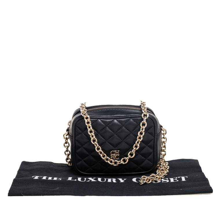 مملوكة مسبقًا CH Carolina Herrera Black Quilted Leather Logo Crossbody Bag