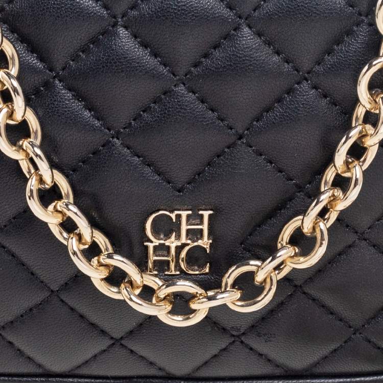 مملوكة مسبقًا CH Carolina Herrera Black Quilted Leather Logo Crossbody Bag