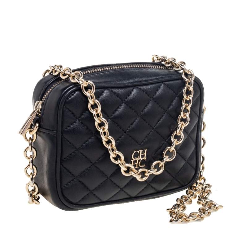 مملوكة مسبقًا CH Carolina Herrera Black Quilted Leather Logo Crossbody Bag