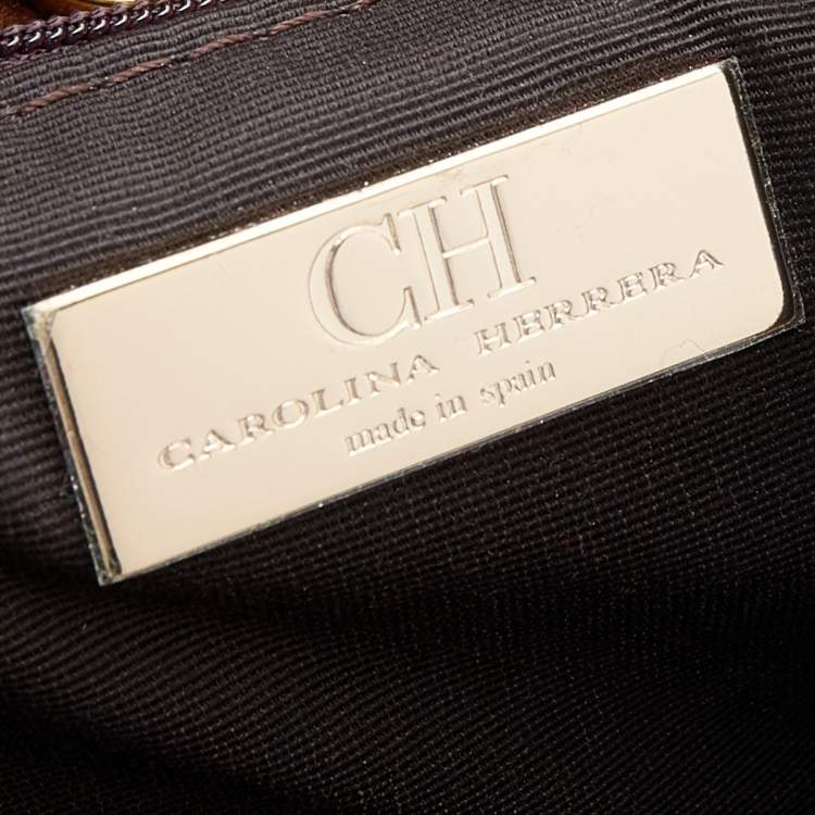 Pre Owned CH Carolina Herrera Brown Monogram Embossed Leather Audrey Tote