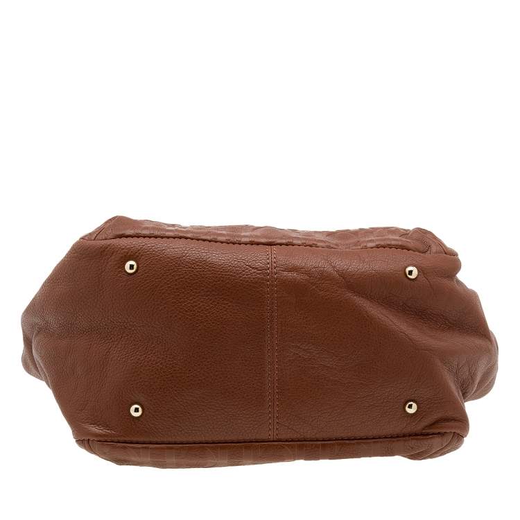 Pre Owned CH Carolina Herrera Brown Monogram Embossed Leather Audrey Tote