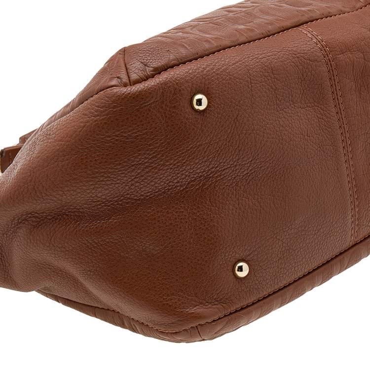 Pre Owned CH Carolina Herrera Brown Monogram Embossed Leather Audrey Tote