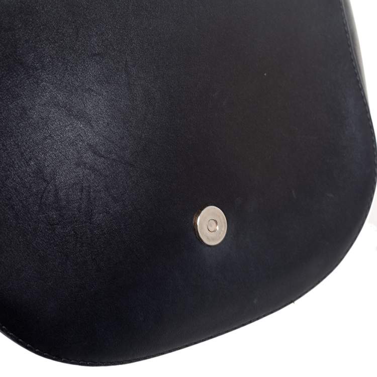 Pre Owned CH Carolina Herrera Navy Blue Leather Chain Flap Shoulder Bag