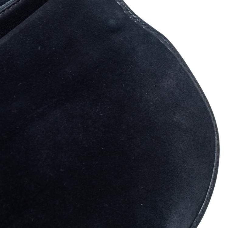 Pre Owned CH Carolina Herrera Navy Blue Leather Chain Flap Shoulder Bag