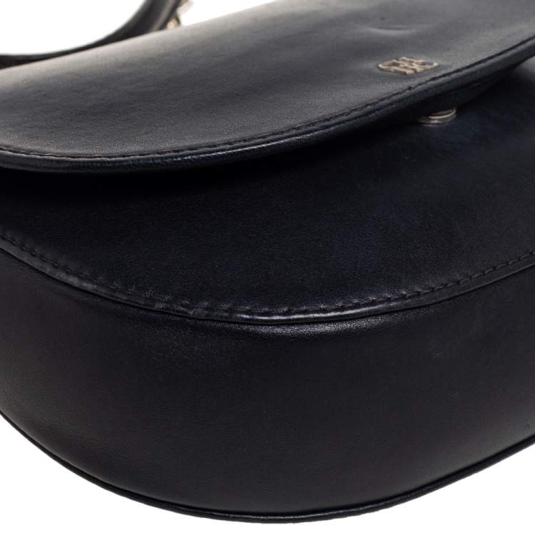 Pre Owned CH Carolina Herrera Navy Blue Leather Chain Flap Shoulder Bag