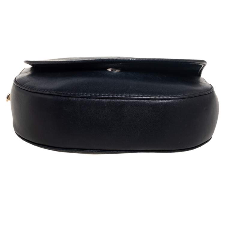 Pre Owned CH Carolina Herrera Navy Blue Leather Chain Flap Shoulder Bag