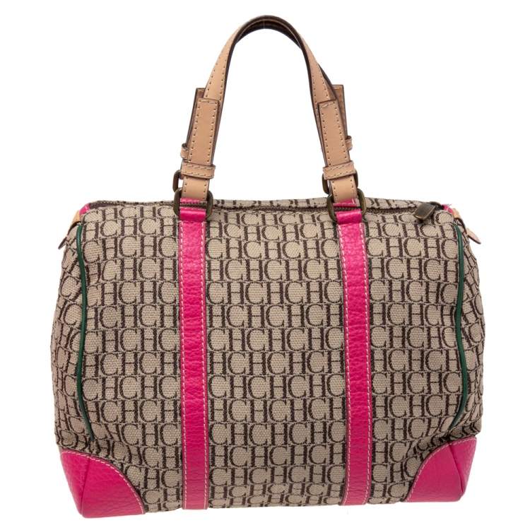 Pre Owned CH Carolina Herrera Multicolor Signature Canvas And Leather Andy Boston Bag