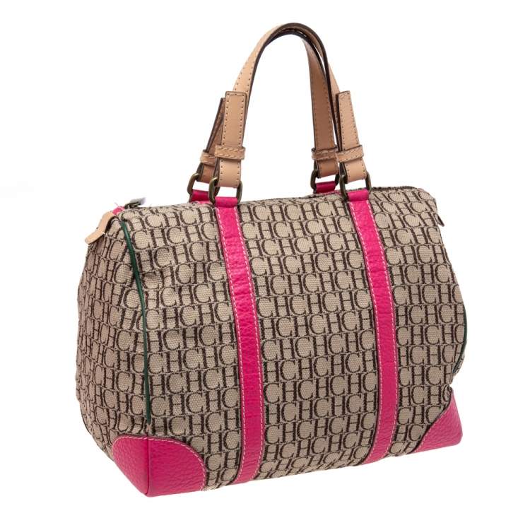 Pre Owned CH Carolina Herrera Multicolor Signature Canvas And Leather Andy Boston Bag
