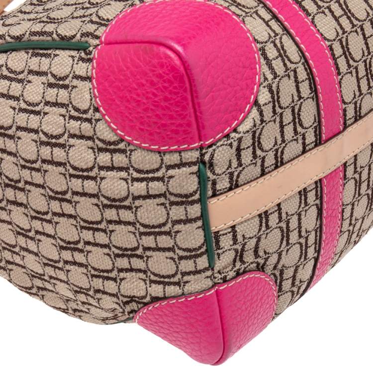 Pre Owned CH Carolina Herrera Multicolor Signature Canvas And Leather Andy Boston Bag