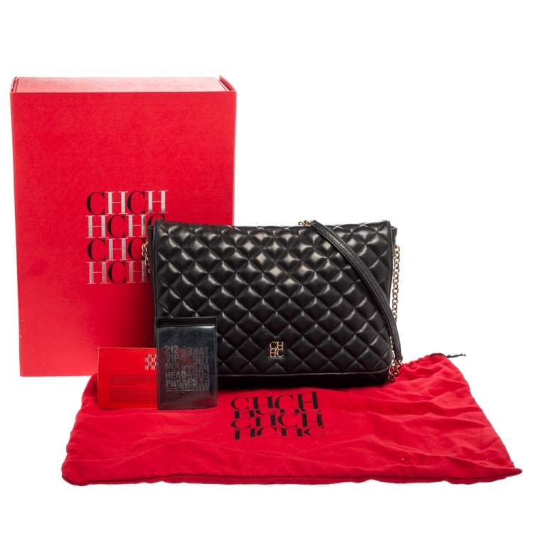 مملوكة مسبقًا CH Carolina Herrera Black Quilted Leather Flap Chain Shoulder Bag