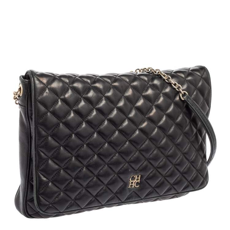 مملوكة مسبقًا CH Carolina Herrera Black Quilted Leather Flap Chain Shoulder Bag
