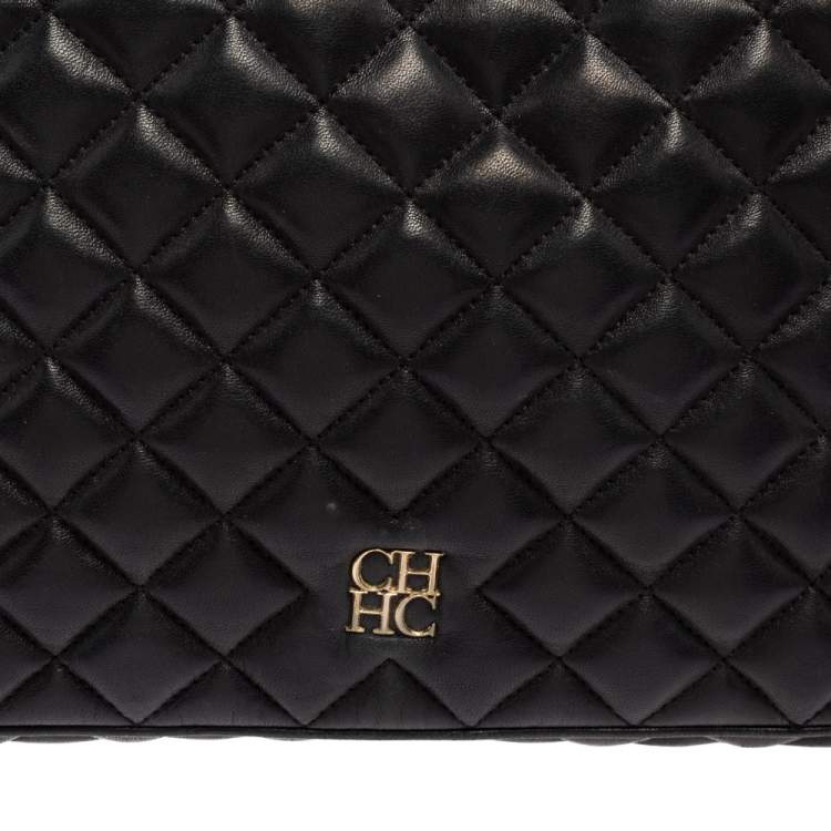 مملوكة مسبقًا CH Carolina Herrera Black Quilted Leather Flap Chain Shoulder Bag