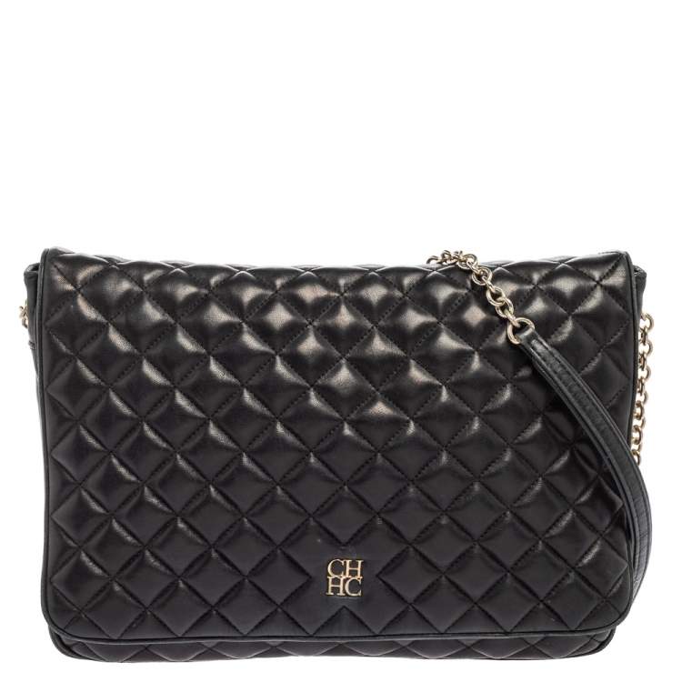 مملوكة مسبقًا CH Carolina Herrera Black Quilted Leather Flap Chain Shoulder Bag