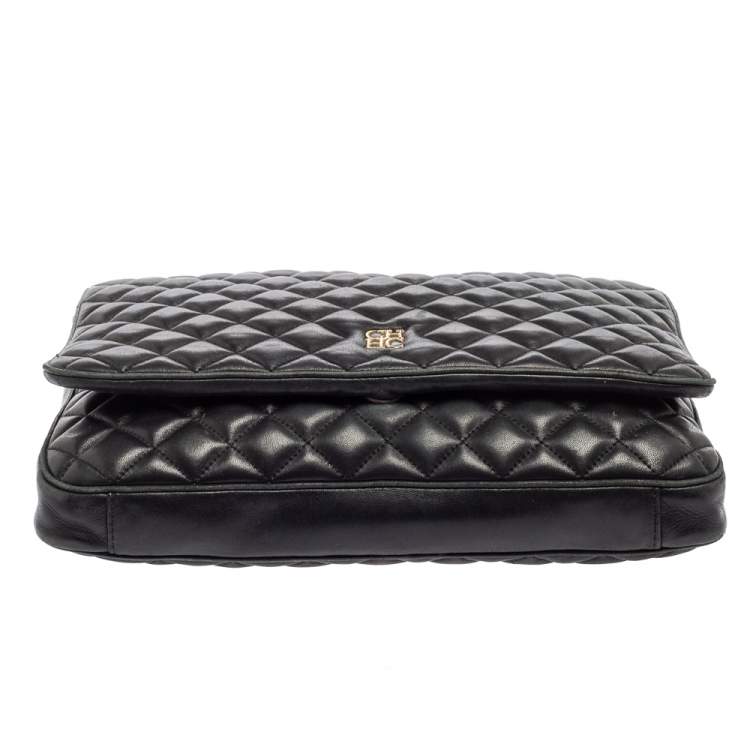 مملوكة مسبقًا CH Carolina Herrera Black Quilted Leather Flap Chain Shoulder Bag