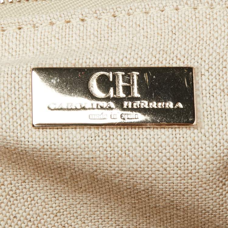 Pre Owned CH Carolina Herrera Red/Beige Leather Double Zip Tote
