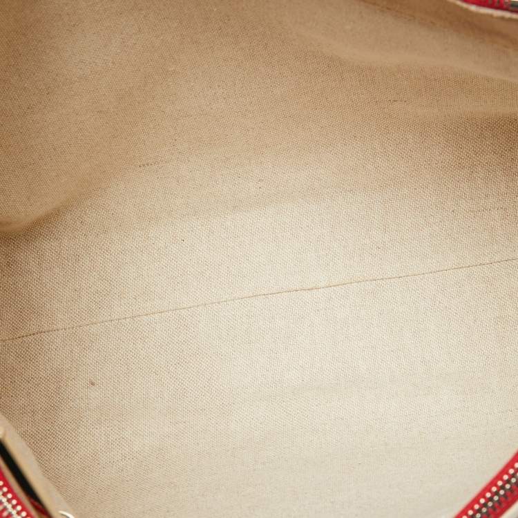 Pre Owned CH Carolina Herrera Red/Beige Leather Double Zip Tote