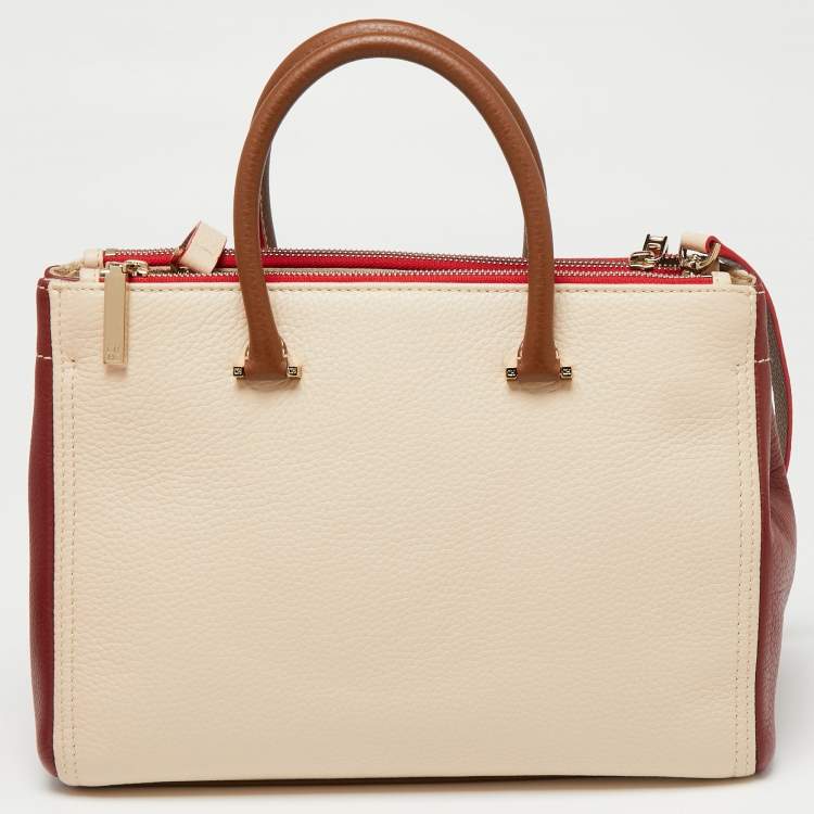 Pre Owned CH Carolina Herrera Red/Beige Leather Double Zip Tote