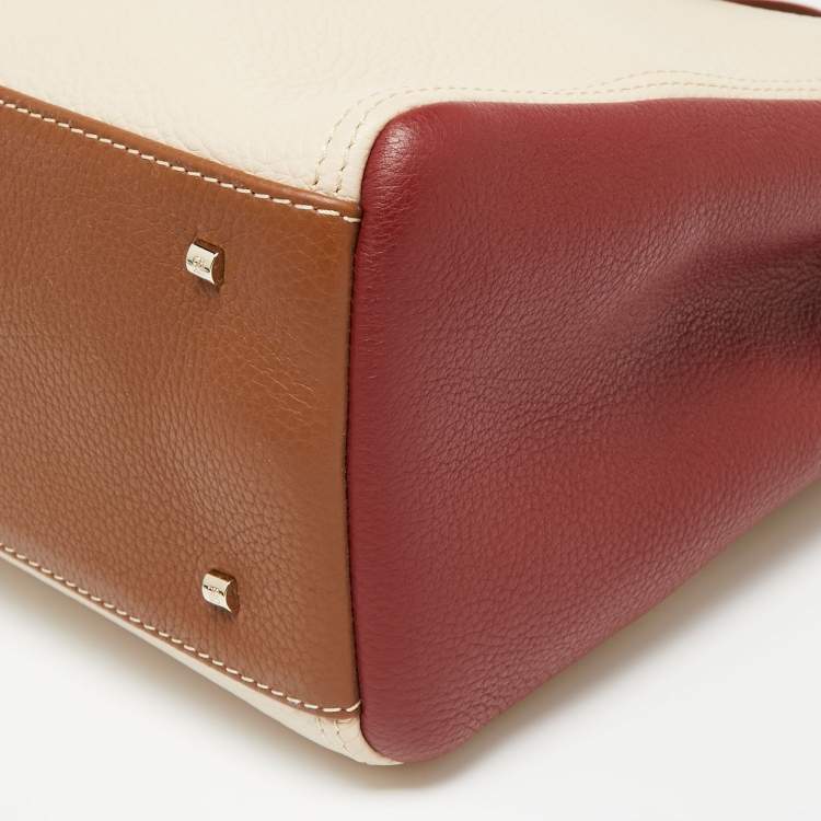 Pre Owned CH Carolina Herrera Red/Beige Leather Double Zip Tote