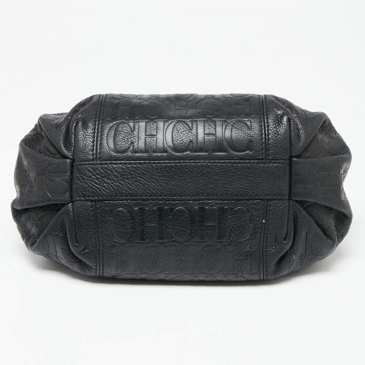 Pre Owned CH Carolina Herrera Monogram Embossed Leather Chain Hobo