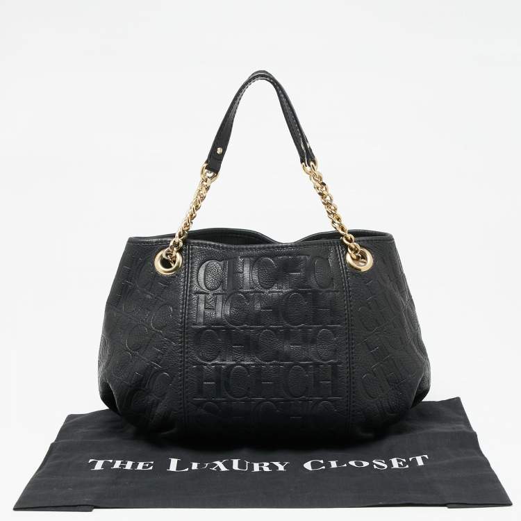 Pre Owned CH Carolina Herrera Monogram Embossed Leather Chain Hobo
