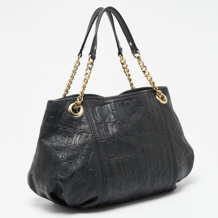 Pre Owned CH Carolina Herrera Monogram Embossed Leather Chain Hobo