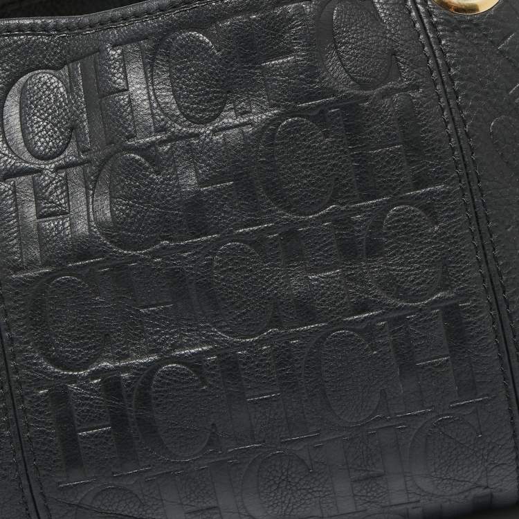 Pre Owned CH Carolina Herrera Monogram Embossed Leather Chain Hobo