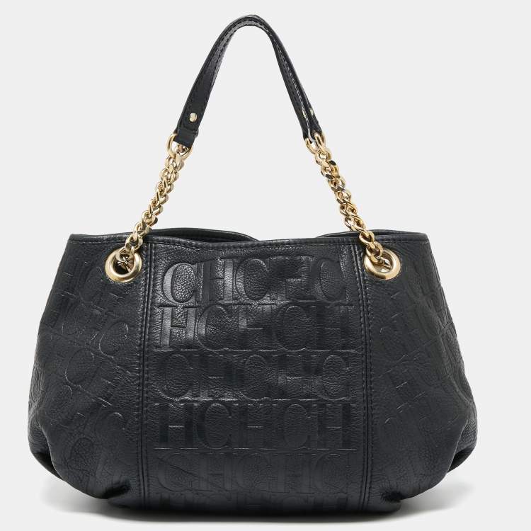 Pre Owned CH Carolina Herrera Monogram Embossed Leather Chain Hobo