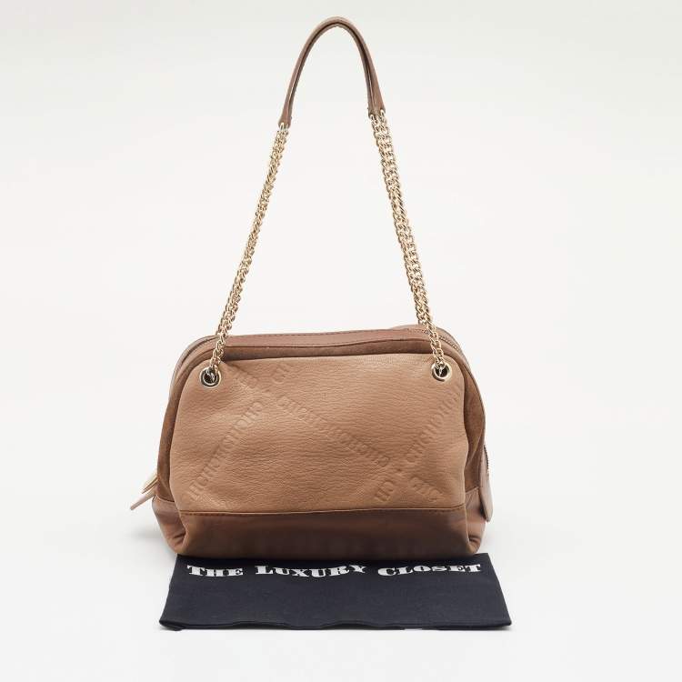 Pre Owned CH Carolina Herrera Brown Leather And Suede Chain Satchel