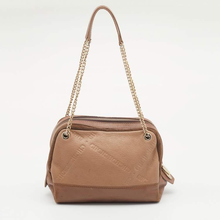 Pre Owned CH Carolina Herrera Brown Leather And Suede Chain Satchel