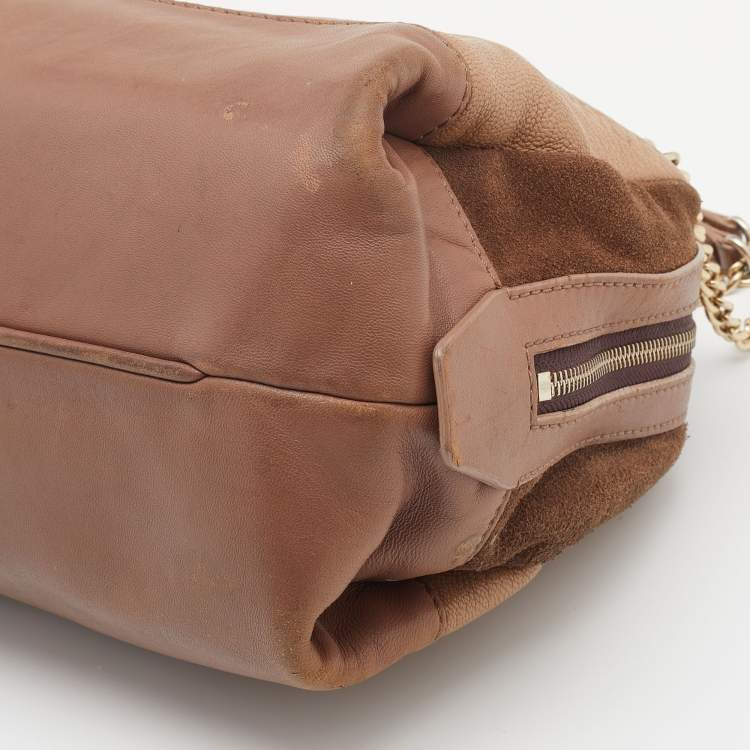 Pre Owned CH Carolina Herrera Brown Leather And Suede Chain Satchel