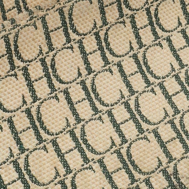 Pre Owned CH Carolina Herrera Green/Brown Monogram Embossed Leather Andy Boston Bag