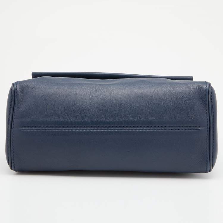 Pre Owned CH Carolina Herrera Navy Blue Leather Minuetto Top Handle Bag